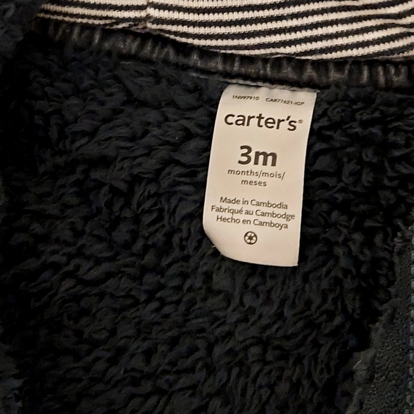 Carters Cozy Black Fleece Baby One Pc, 3 Months - Picture 2 of 3